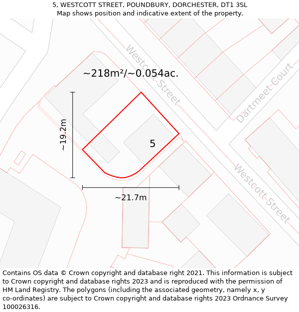 5, WESTCOTT STREET, POUNDBURY, DORCHESTER, DT1 3SL: Plot and title map