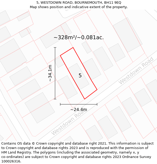 5, WESTDOWN ROAD, BOURNEMOUTH, BH11 9EQ: Plot and title map