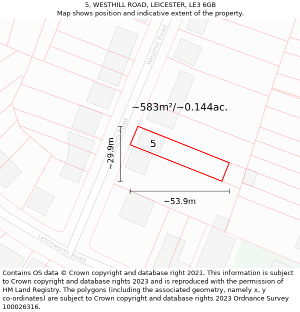 5, WESTHILL ROAD, LEICESTER, LE3 6GB: Plot and title map