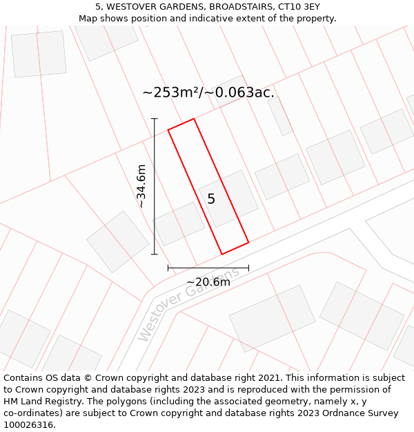 5, WESTOVER GARDENS, BROADSTAIRS, CT10 3EY: Plot and title map