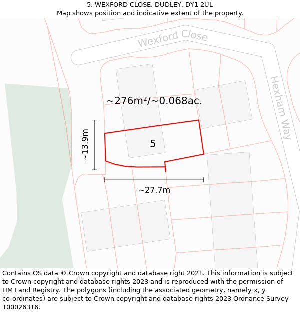 5, WEXFORD CLOSE, DUDLEY, DY1 2UL: Plot and title map