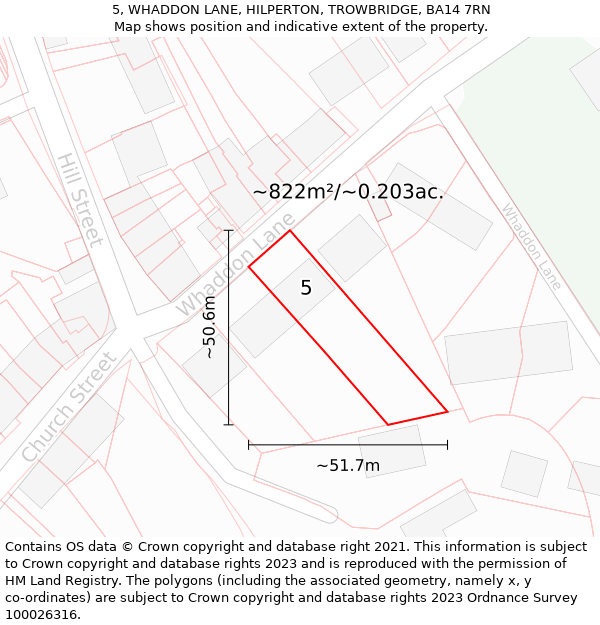 5, WHADDON LANE, HILPERTON, TROWBRIDGE, BA14 7RN: Plot and title map