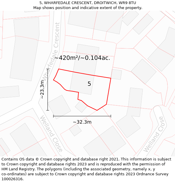 5, WHARFEDALE CRESCENT, DROITWICH, WR9 8TU: Plot and title map