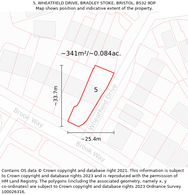 5, WHEATFIELD DRIVE, BRADLEY STOKE, BRISTOL, BS32 9DP: Plot and title map