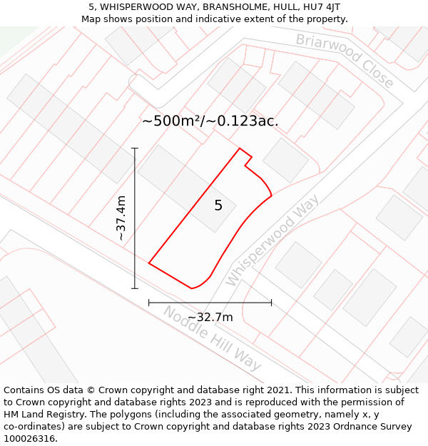 5, WHISPERWOOD WAY, BRANSHOLME, HULL, HU7 4JT: Plot and title map