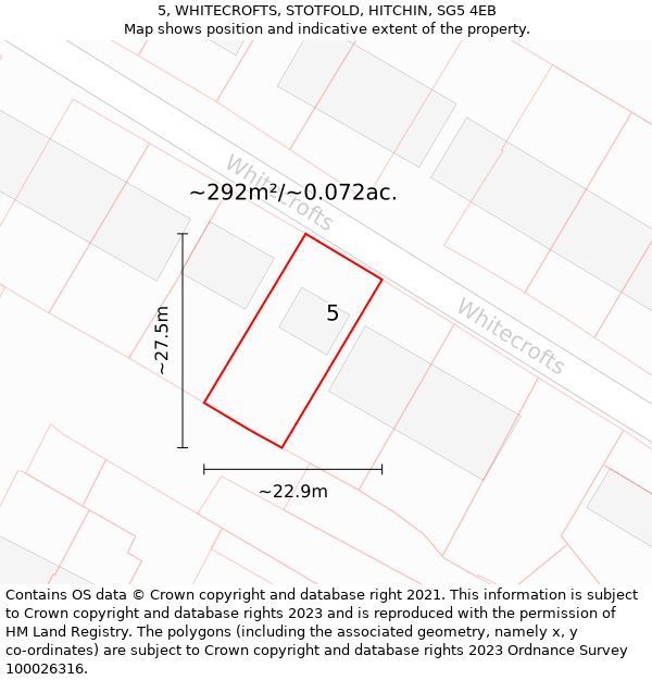 5, WHITECROFTS, STOTFOLD, HITCHIN, SG5 4EB: Plot and title map