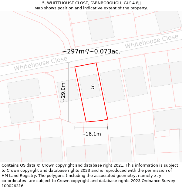 5, WHITEHOUSE CLOSE, FARNBOROUGH, GU14 8JJ: Plot and title map