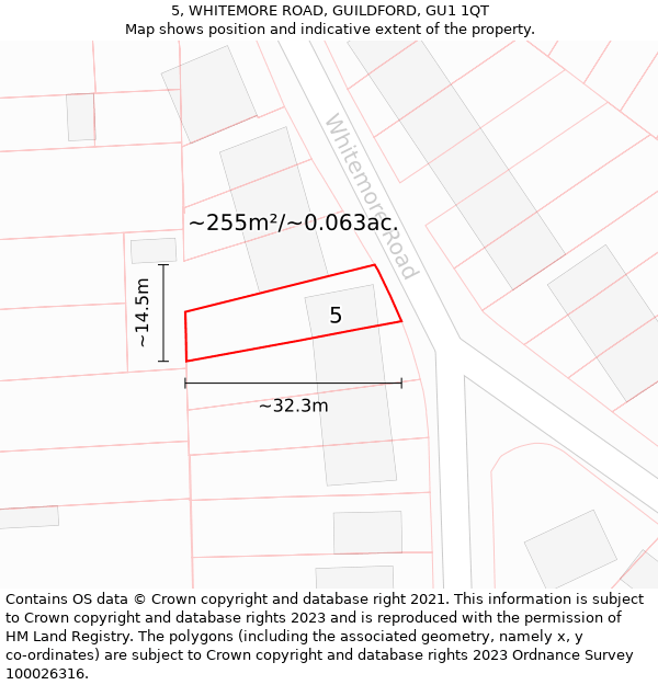 5, WHITEMORE ROAD, GUILDFORD, GU1 1QT: Plot and title map