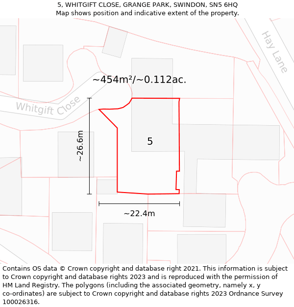 5, WHITGIFT CLOSE, GRANGE PARK, SWINDON, SN5 6HQ: Plot and title map