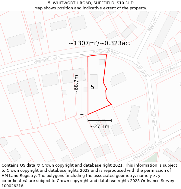 5, WHITWORTH ROAD, SHEFFIELD, S10 3HD: Plot and title map