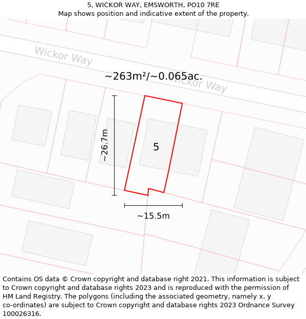 5, WICKOR WAY, EMSWORTH, PO10 7RE: Plot and title map