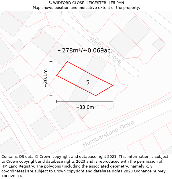 5, WIDFORD CLOSE, LEICESTER, LE5 0AN: Plot and title map