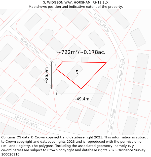 5, WIDGEON WAY, HORSHAM, RH12 2LX: Plot and title map