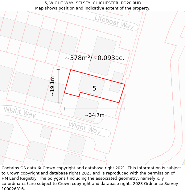 5, WIGHT WAY, SELSEY, CHICHESTER, PO20 0UD: Plot and title map