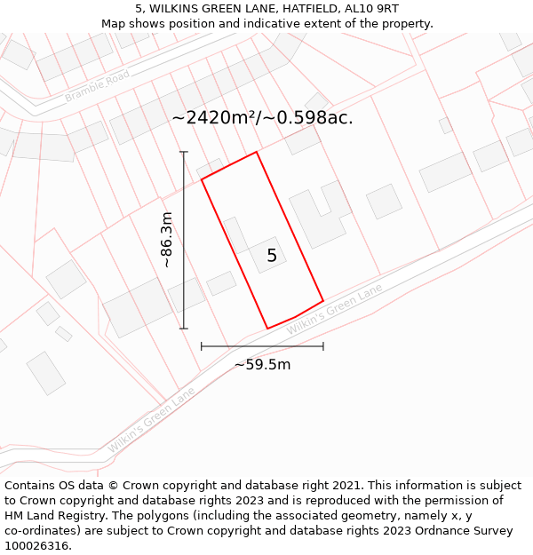 5, WILKINS GREEN LANE, HATFIELD, AL10 9RT: Plot and title map