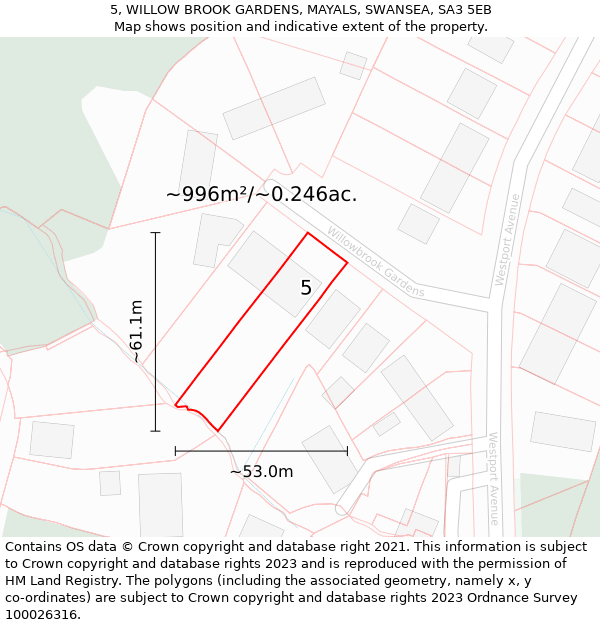 5, WILLOW BROOK GARDENS, MAYALS, SWANSEA, SA3 5EB: Plot and title map