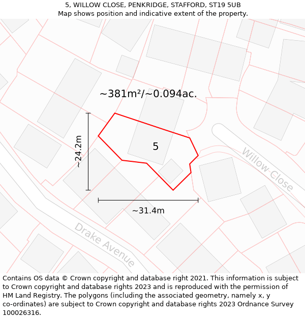 5, WILLOW CLOSE, PENKRIDGE, STAFFORD, ST19 5UB: Plot and title map