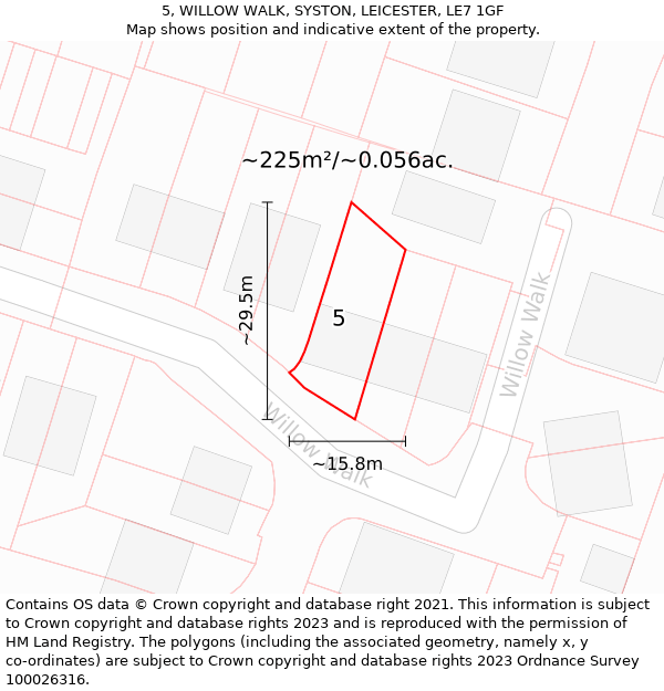 5, WILLOW WALK, SYSTON, LEICESTER, LE7 1GF: Plot and title map