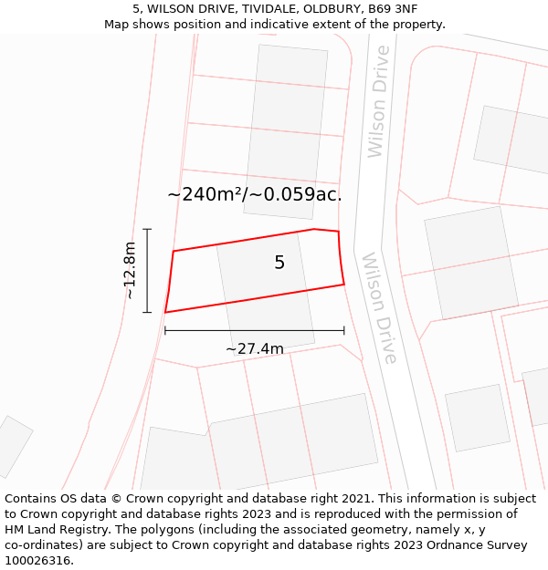 5, WILSON DRIVE, TIVIDALE, OLDBURY, B69 3NF: Plot and title map