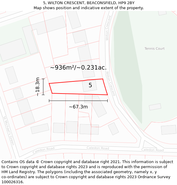 5, WILTON CRESCENT, BEACONSFIELD, HP9 2BY: Plot and title map