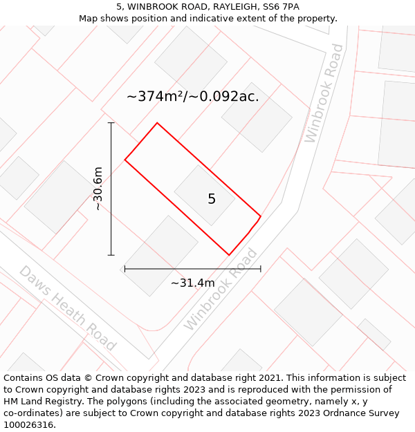 5, WINBROOK ROAD, RAYLEIGH, SS6 7PA: Plot and title map