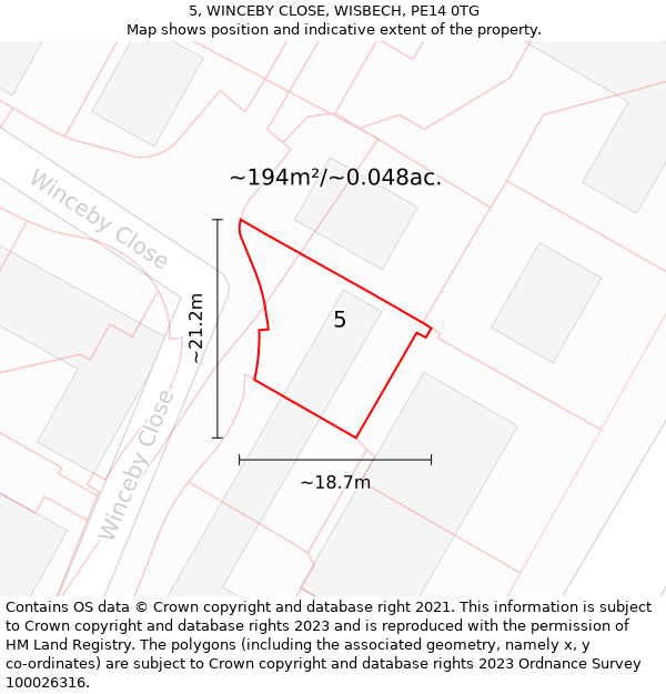 5, WINCEBY CLOSE, WISBECH, PE14 0TG: Plot and title map