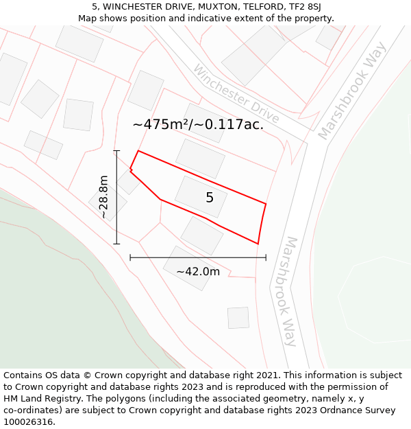 5, WINCHESTER DRIVE, MUXTON, TELFORD, TF2 8SJ: Plot and title map