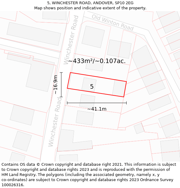 5, WINCHESTER ROAD, ANDOVER, SP10 2EG: Plot and title map