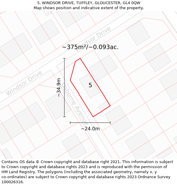 5, WINDSOR DRIVE, TUFFLEY, GLOUCESTER, GL4 0QW: Plot and title map