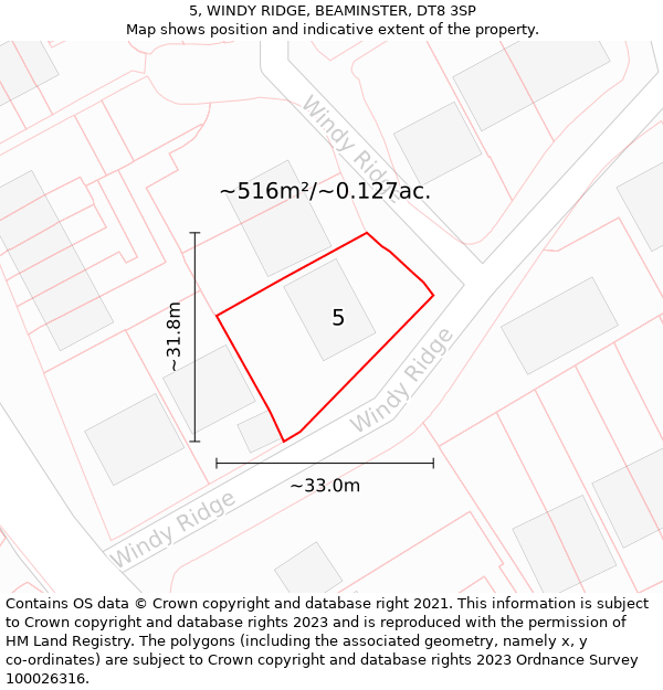 5, WINDY RIDGE, BEAMINSTER, DT8 3SP: Plot and title map