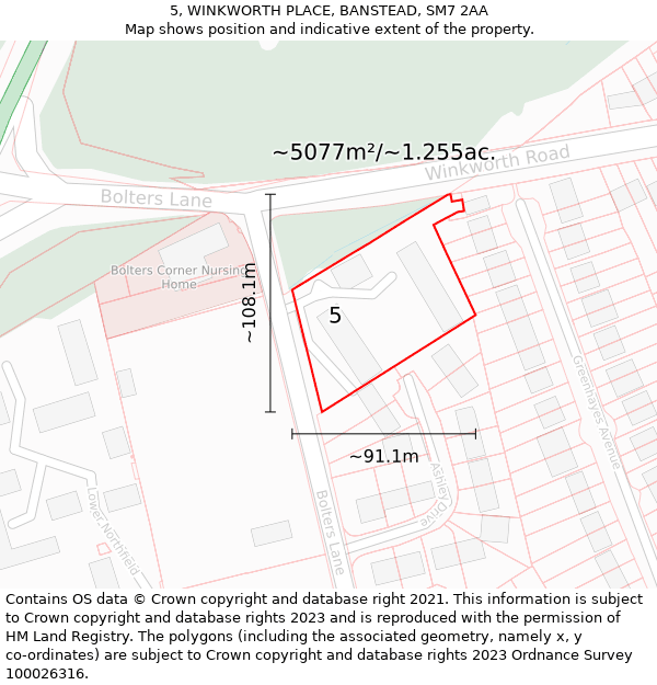 5, WINKWORTH PLACE, BANSTEAD, SM7 2AA: Plot and title map