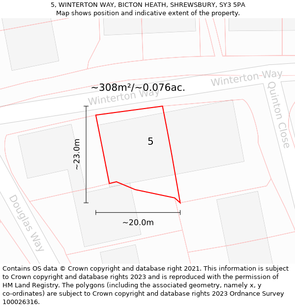 5, WINTERTON WAY, BICTON HEATH, SHREWSBURY, SY3 5PA: Plot and title map