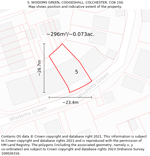 5, WISDOMS GREEN, COGGESHALL, COLCHESTER, CO6 1SG: Plot and title map