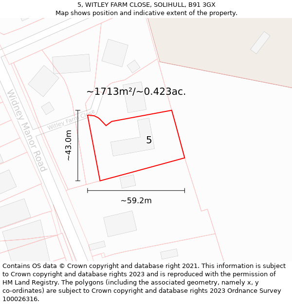 5, WITLEY FARM CLOSE, SOLIHULL, B91 3GX: Plot and title map
