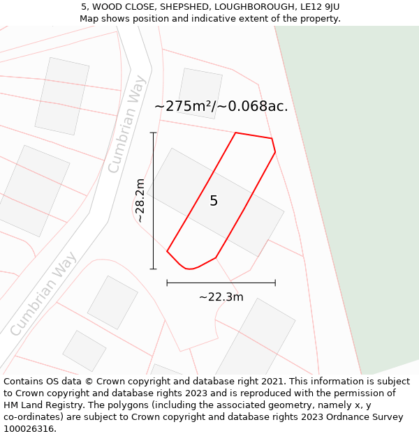 5, WOOD CLOSE, SHEPSHED, LOUGHBOROUGH, LE12 9JU: Plot and title map