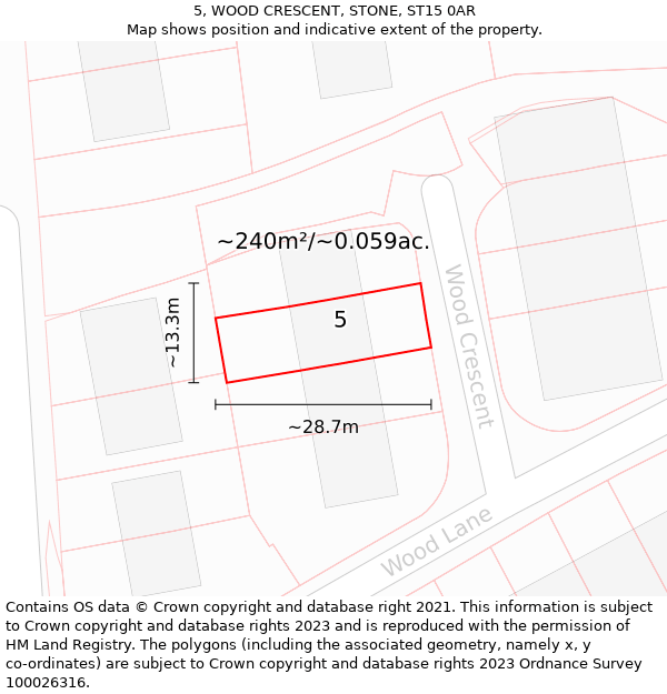 5, WOOD CRESCENT, STONE, ST15 0AR: Plot and title map