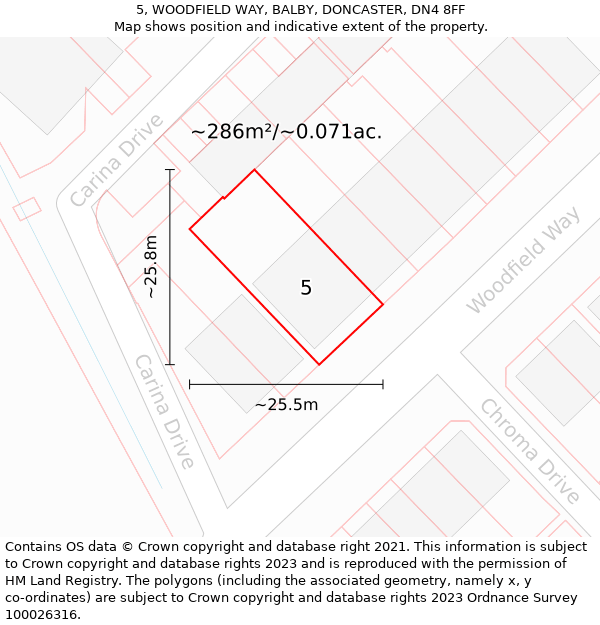 5, WOODFIELD WAY, BALBY, DONCASTER, DN4 8FF: Plot and title map