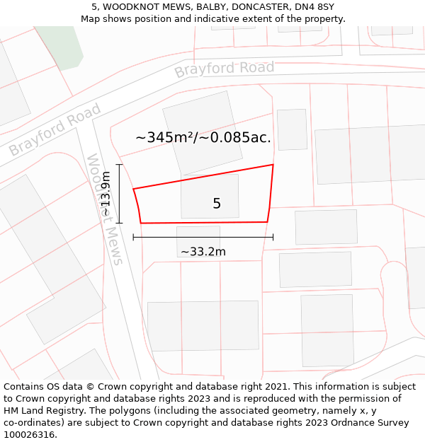 5, WOODKNOT MEWS, BALBY, DONCASTER, DN4 8SY: Plot and title map