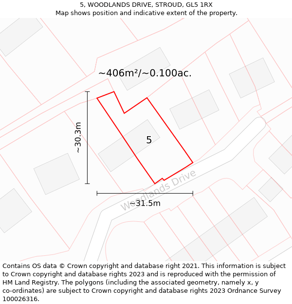 5, WOODLANDS DRIVE, STROUD, GL5 1RX: Plot and title map