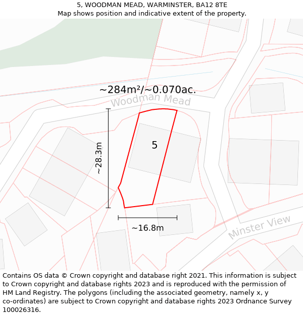 5, WOODMAN MEAD, WARMINSTER, BA12 8TE: Plot and title map