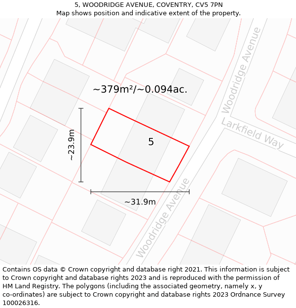 5, WOODRIDGE AVENUE, COVENTRY, CV5 7PN: Plot and title map