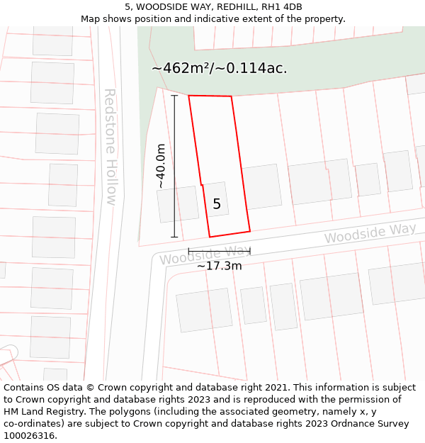 5, WOODSIDE WAY, REDHILL, RH1 4DB: Plot and title map