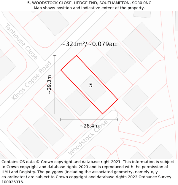 5, WOODSTOCK CLOSE, HEDGE END, SOUTHAMPTON, SO30 0NG: Plot and title map