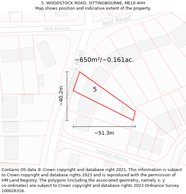 5, WOODSTOCK ROAD, SITTINGBOURNE, ME10 4HH: Plot and title map