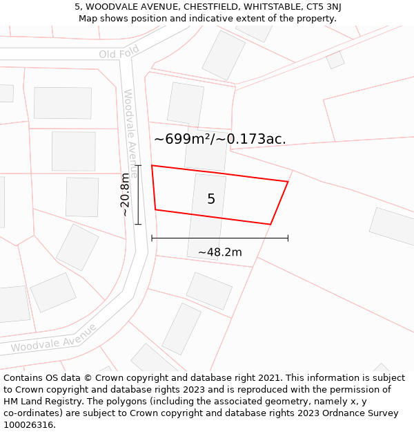 5, WOODVALE AVENUE, CHESTFIELD, WHITSTABLE, CT5 3NJ: Plot and title map
