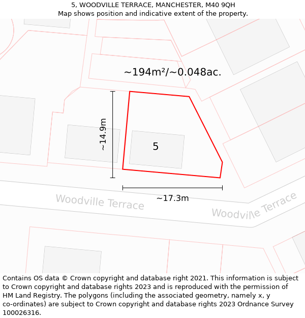 5, WOODVILLE TERRACE, MANCHESTER, M40 9QH: Plot and title map