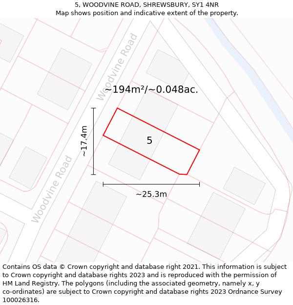 5, WOODVINE ROAD, SHREWSBURY, SY1 4NR: Plot and title map