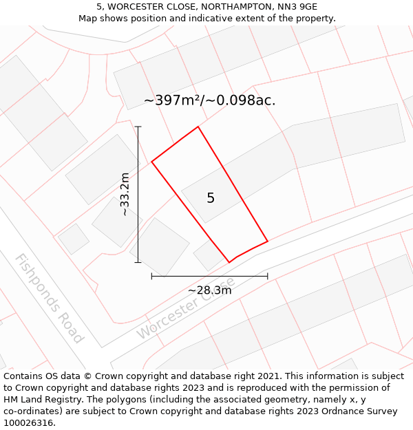 5, WORCESTER CLOSE, NORTHAMPTON, NN3 9GE: Plot and title map