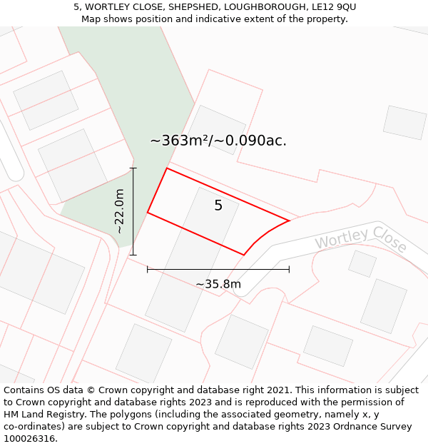 5, WORTLEY CLOSE, SHEPSHED, LOUGHBOROUGH, LE12 9QU: Plot and title map