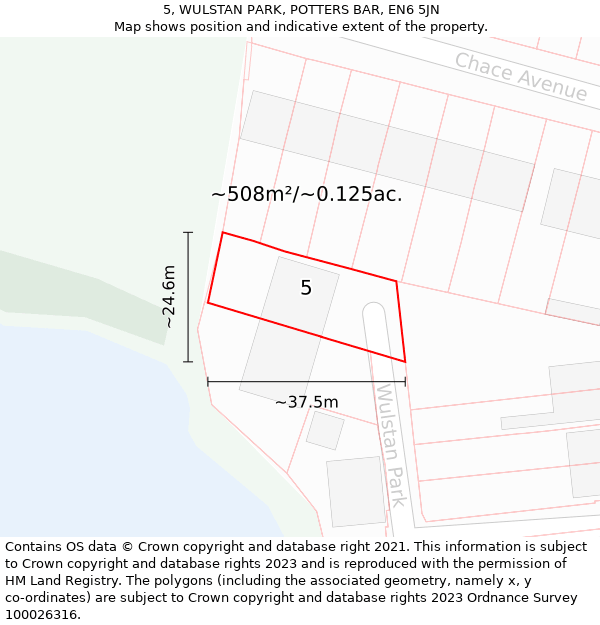 5, WULSTAN PARK, POTTERS BAR, EN6 5JN: Plot and title map